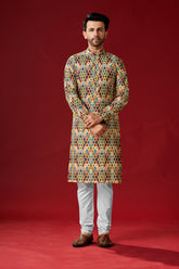 Ensemble pyjama Kurta en coton à tuniques multiples pour hommes